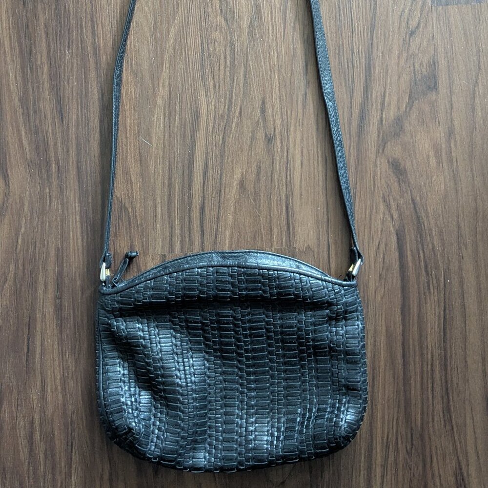 GANSON Vintage Black Leather Crossbody Handbag